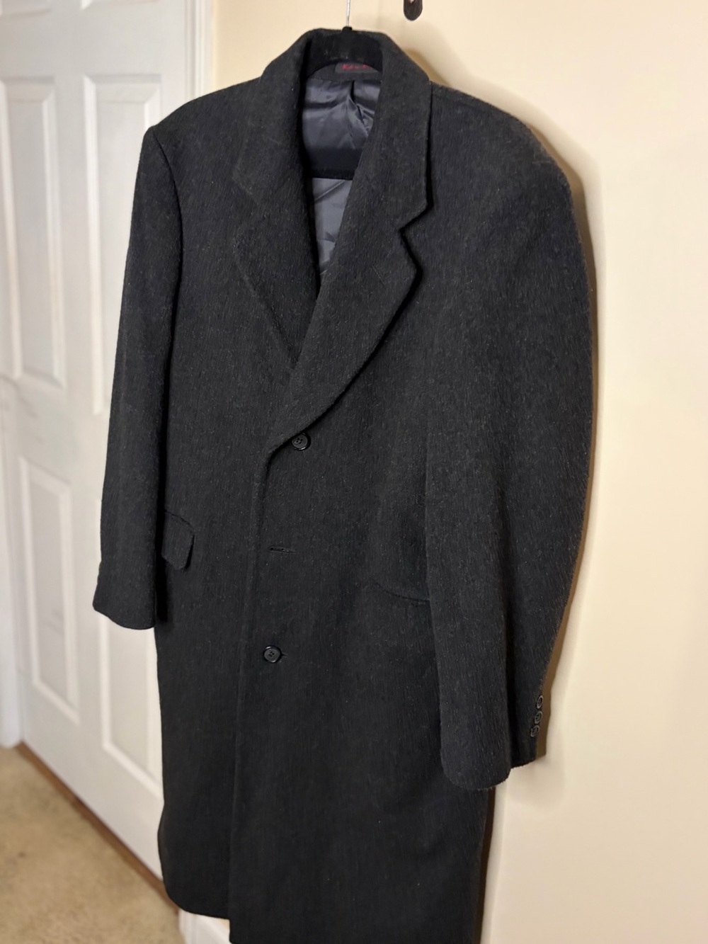Men's Dark Charcoal Wool/Cashmere Tailored Long Overcoat #1290